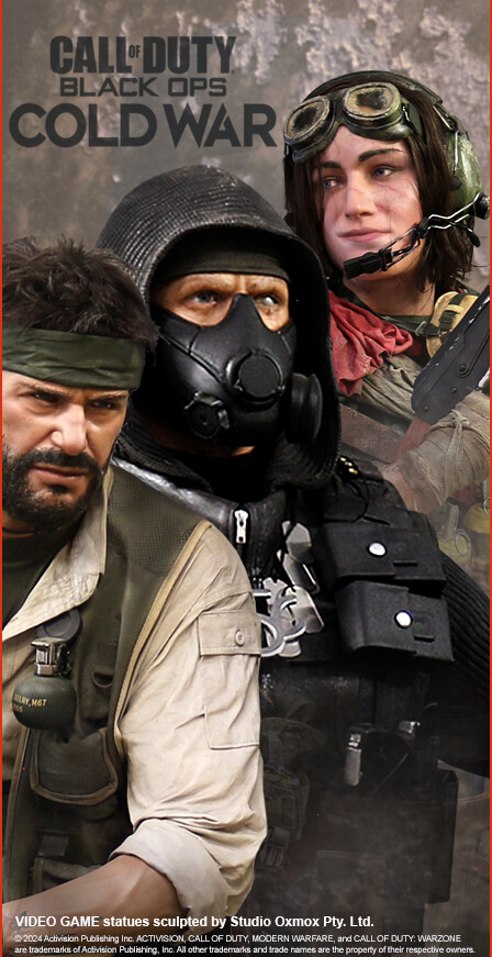 Call of Duty, Modern Warfare, characters Maxis, Vikhor Kuzmin and Stitch, life-sized sculptures created by Studio Oxmox
