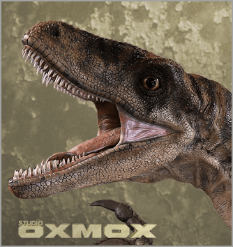 Deinonychus dinosaur sculpture, Raptor open mouth version dinosaur, life sized  realistic, sculpted by Studio Oxmox