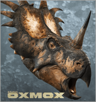 Styracosaurus sculpture, life sized bust, realistic, sculpted by Studio Oxmox