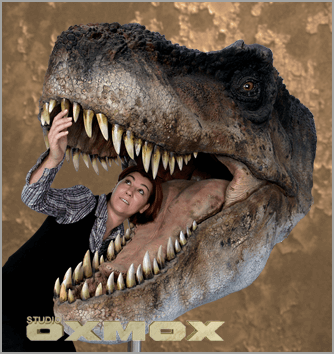 T-REX head, Tyrannosaurus Rex dinosaur sculpture, life sized bust, sculpted by Studio Oxmox