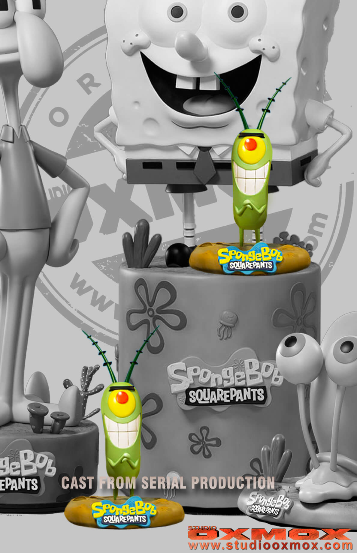 spongebob squarepants, plankton statue,  with large base